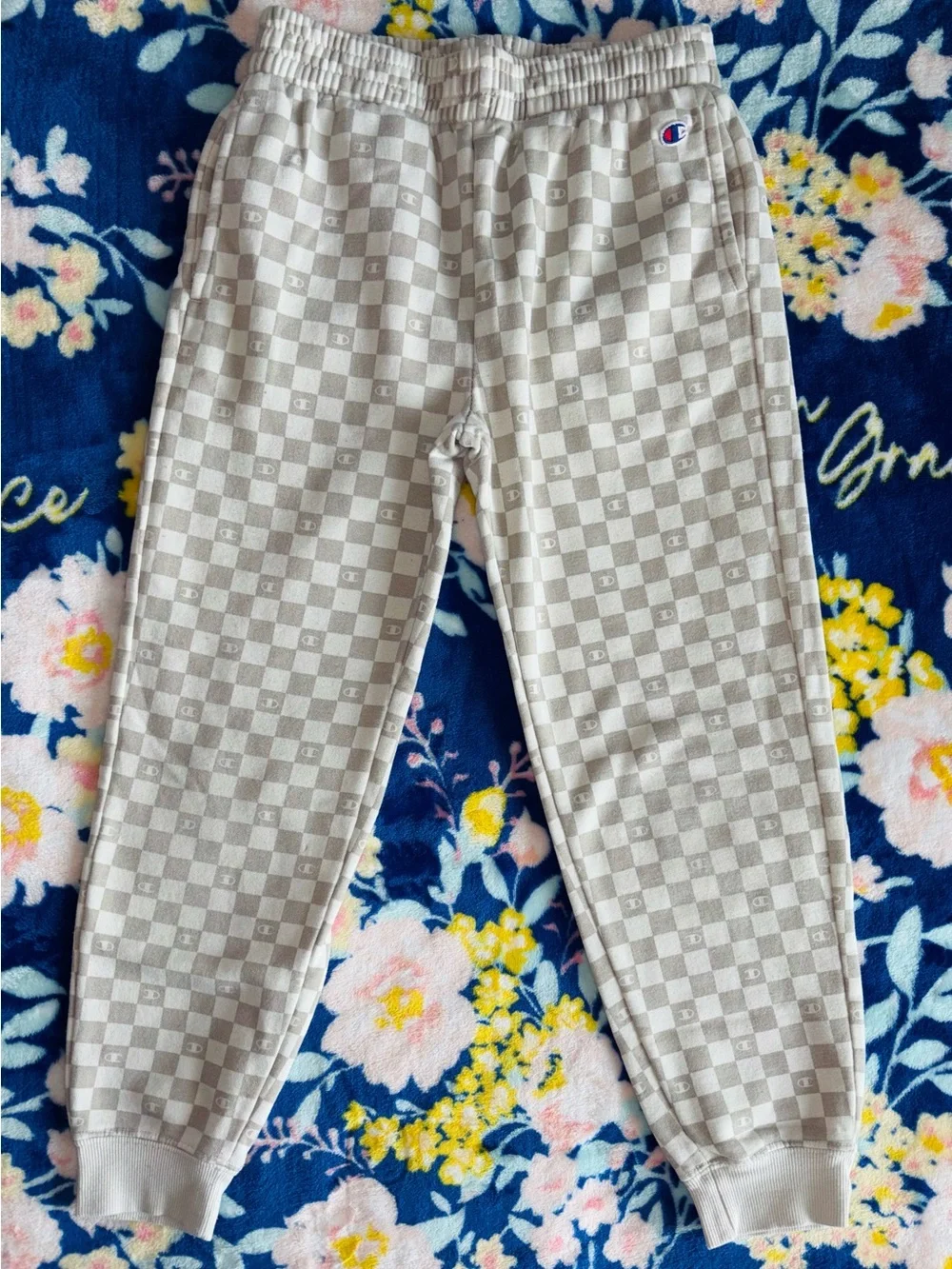 Champion Beige Checkerboard Joggers W/Subtle Logo |GRL 7/8 - (can be unisex)